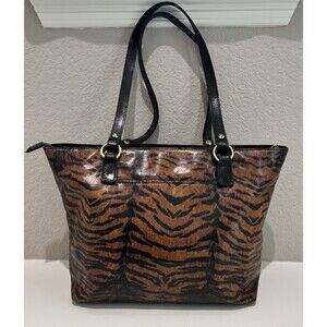 Patricia Nash Leather Tiger Animal Print Tote Bag Large Handbag Top Handles
